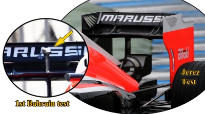 Marussia M03 –  first revision on rear wing at 1st Bahrain test