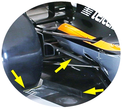 7.Floor arrangement in front of the rear wheel is alike to the one seen on VJM07 late in 2014 season Rear suspension remains pull rod and according to the team a hydro-mechanical system replaced the original torsion springs.  