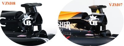 6. Airbox main inlet remains triangular, there is also two additional inlets, one behind the main one and another below and behind the driver’s helmet. The whole structure is strengthened via two pylons and  looks identical to 2014 VJM07 